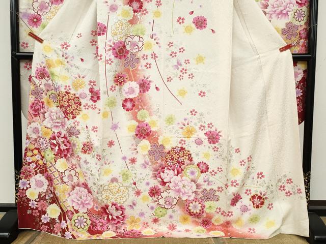 平和屋着物●豪華振袖 刺繍 花蝶文 暈し染め 金銀彩 正絹 逸品 CABB6341ut
