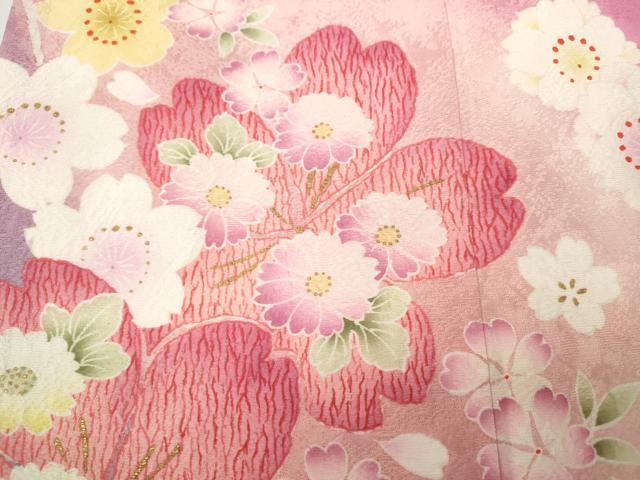 平和屋着物●豪華振袖 舞花文 暈し染め 正絹 逸品 CABB6342ut