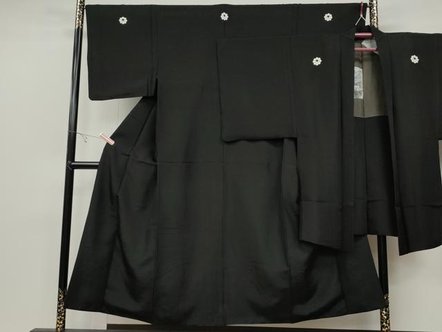 平和屋着物●男性 黒紋付 羽織セット 羽裏:風景地紙文 正絹 逸品 CABB6347ut