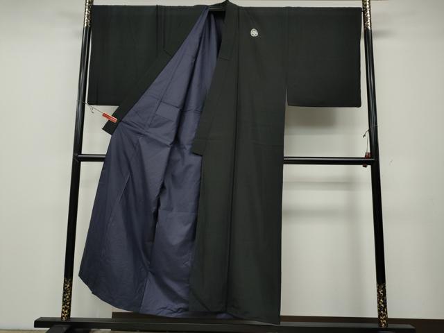 平和屋着物●男性 黒紋付 羽織セット 羽裏:風景文 正絹 逸品 CABB6348ut