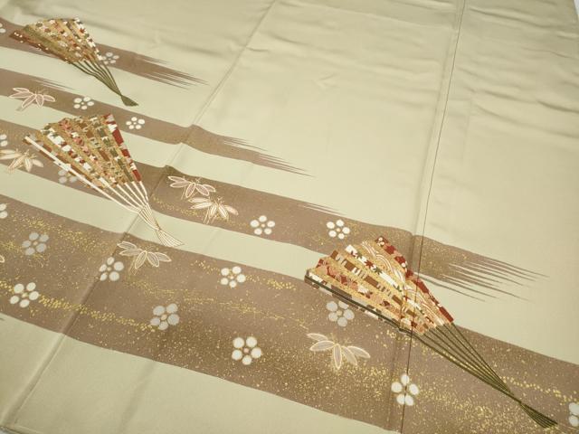平和屋着物●豪華色留袖 駒刺繍 貝桶檜扇花文 金彩 正絹 逸品 未使用 CABB6361ut