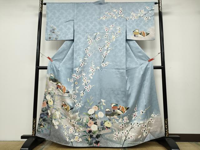 平和屋着物●訪問着　鴛鴦文　たたき染め　金彩　正絹　逸品　CABB6239ut 平和屋着物○訪問着 鴛鴦文 たたき染め 金彩 正絹 逸品 CABB6239utの