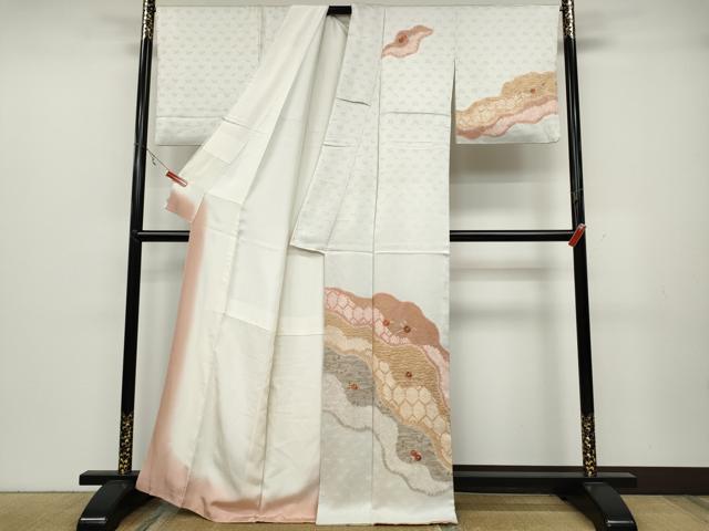 平和屋着物●訪問着 絞り 刺繍 道長芝草花文 金彩 正絹 逸品 CABB6377ut