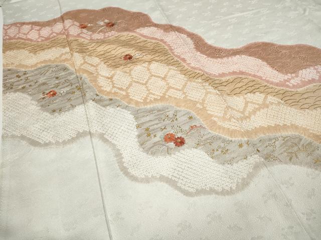 平和屋着物●訪問着 絞り 刺繍 道長芝草花文 金彩 正絹 逸品 CABB6377ut