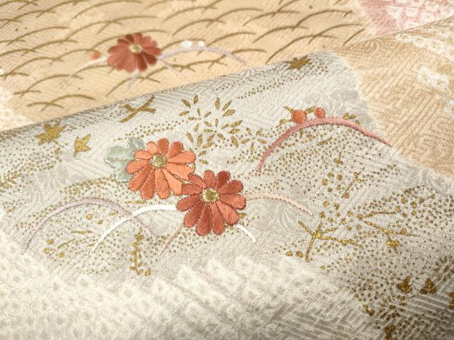 平和屋着物●訪問着 絞り 刺繍 道長芝草花文 金彩 正絹 逸品 CABB6377ut
