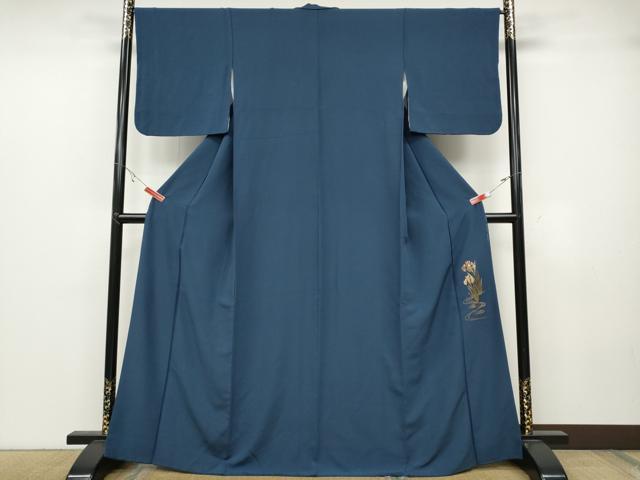 平和屋着物●上質な色無地 青藍色 正絹 逸品 CABB6379ut