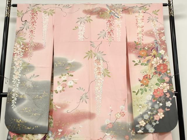 平和屋着物●豪華振袖 駒刺繍 花鳥文 暈し染め 金彩 正絹 逸品 CABB6392ut