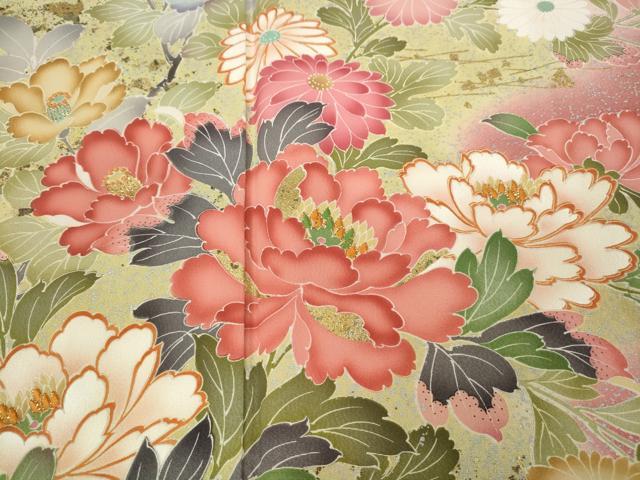 平和屋着物●豪華振袖 駒刺繍 花鳥文 暈し染め 金彩 正絹 逸品 CABB6392ut