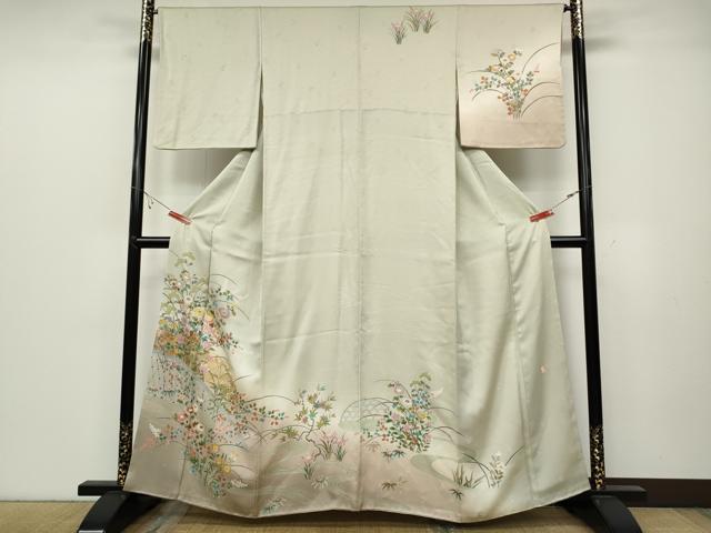 平和屋着物○訪問着 流水鴛鴦枝花文 暈し染め 金彩 正絹