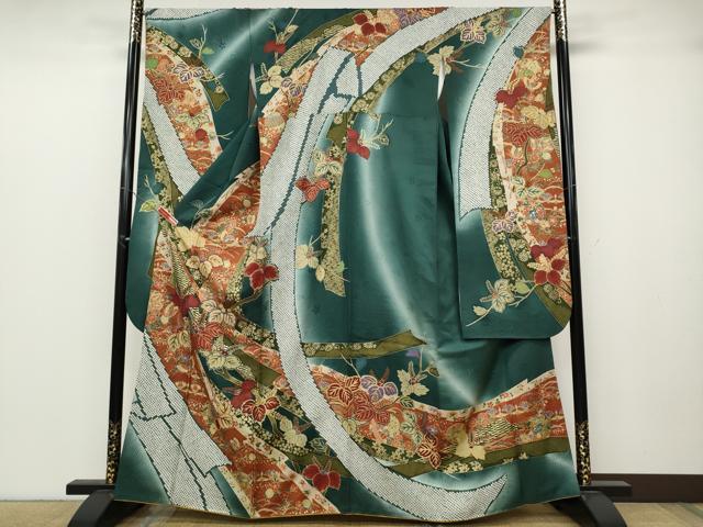 平和屋着物●豪華振袖 絞り 熨斗鞠枝花文 暈し染め 金彩 正絹 逸品 CABB6400ut