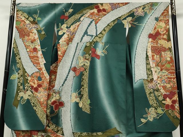 平和屋着物●豪華振袖 絞り 熨斗鞠枝花文 暈し染め 金彩 正絹 逸品 CABB6400ut