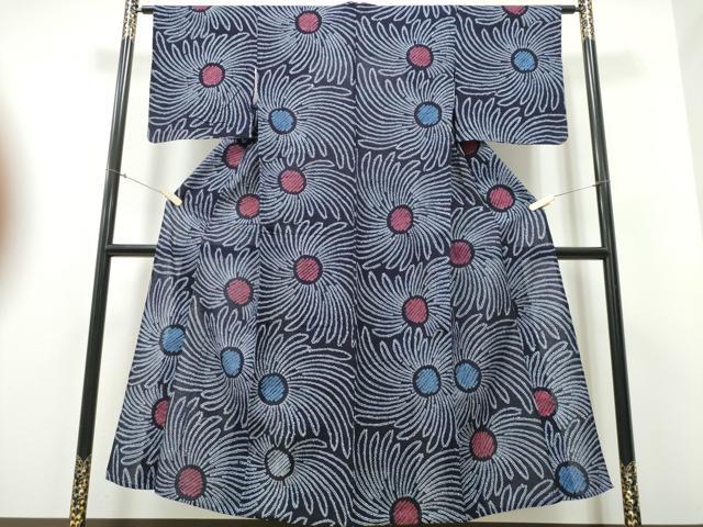 平和屋着物∴夏物 浴衣 有松鳴海絞り 蜻蛉 トンボ 流水文 綿 逸品