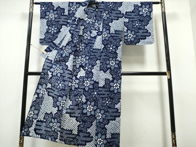 平和屋着物∴夏物 浴衣 有松鳴海絞り エ霞舞花文 綿 逸品 CABB6464ng