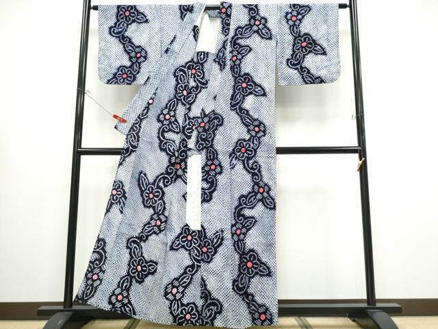 平和屋着物∴夏物 浴衣 有松鳴海絞り 花唐草文 綿 逸品 CABB6536ng