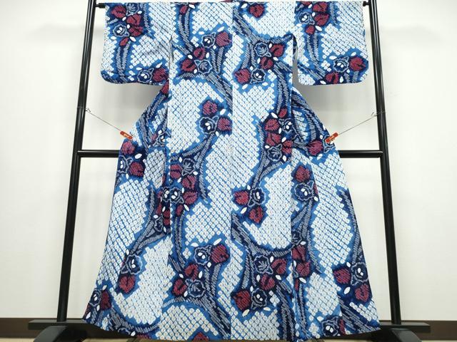 平和屋着物∴夏物 浴衣 有松鳴海絞り 草花文 綿 逸品 CABB6539ng