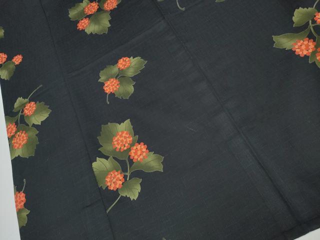平和屋着物∴夏物 浴衣 舞花文 黒地 綿 逸品 CABB6553ng