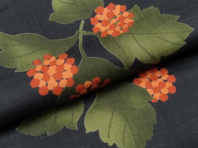 平和屋着物∴夏物 浴衣 舞花文 黒地 綿 逸品 CABB6553ng