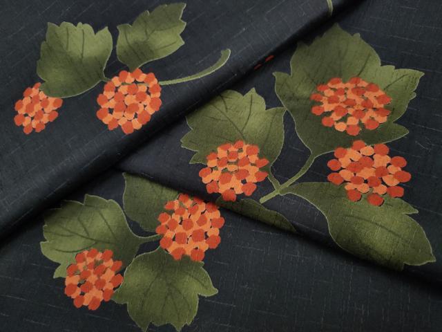 平和屋着物∴夏物 浴衣 舞花文 黒地 綿 逸品 CABB6553ng