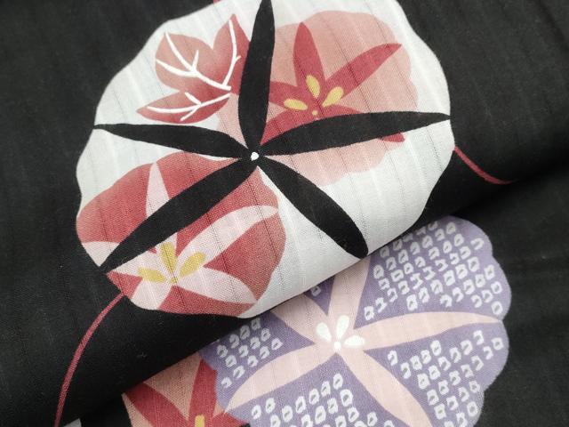 平和屋着物∴夏物 浴衣 朝顔 黒地 綿 逸品 CABB6555ng