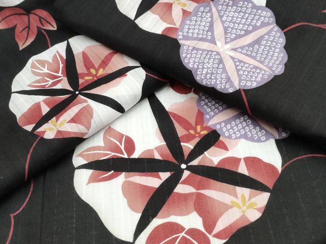 平和屋着物∴夏物 浴衣 朝顔 黒地 綿 逸品 CABB6555ng
