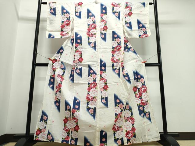 平和屋着物∴夏物 浴衣 綿紅梅 牡丹花文 綿 逸品 CABB6569ng