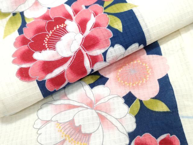 平和屋着物∴夏物 浴衣 綿紅梅 牡丹花文 綿 逸品 CABB6569ng