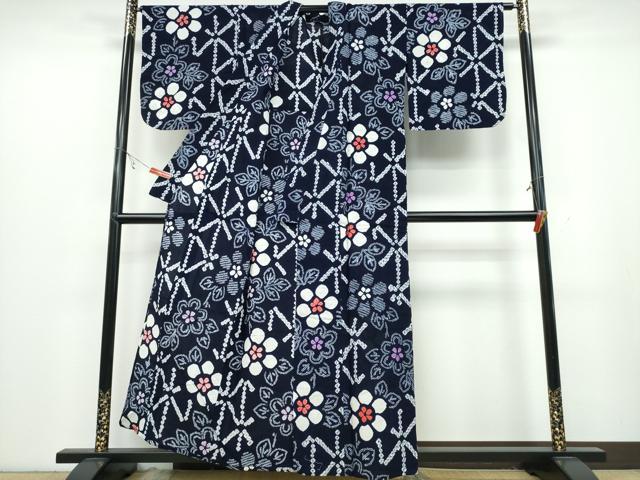 平和屋着物∴夏物 浴衣 有松鳴海絞り 舞花麻の葉文様 綿 逸品 CABB6604ng