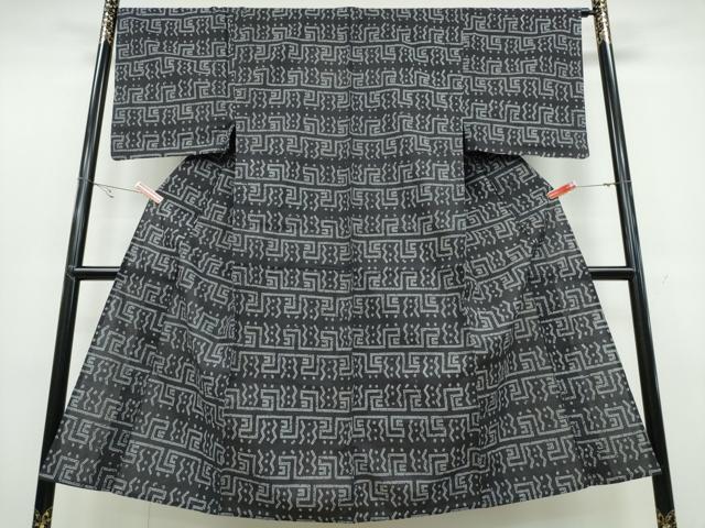 平和屋着物∴夏物 男性 浴衣 横段吉祥文 黒地 綿 逸品 CABB6622