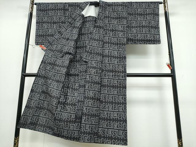 平和屋着物∴夏物 男性 浴衣 横段吉祥文 黒地 綿 逸品 CABB6622