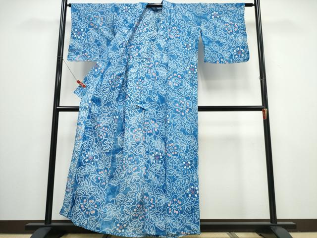 平和屋着物∴夏物 浴衣 有松鳴海絞り 枝花文 綿 逸品 CABB6633ng