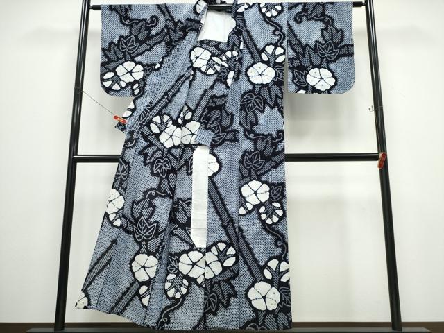平和屋着物∴夏物 浴衣 有松鳴海絞り 竹縞朝顔 綿 逸品 未使用 CABB6634ng