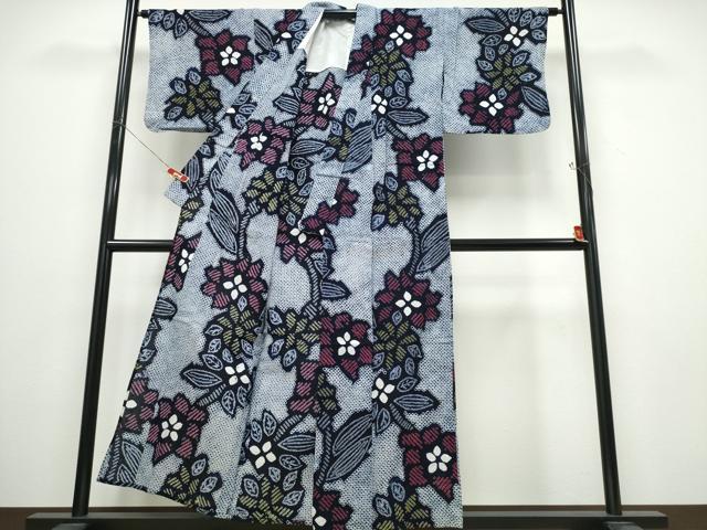 平和屋着物∴夏物 浴衣 有松鳴海絞り 枝花文 綿 逸品 CABB6650ng