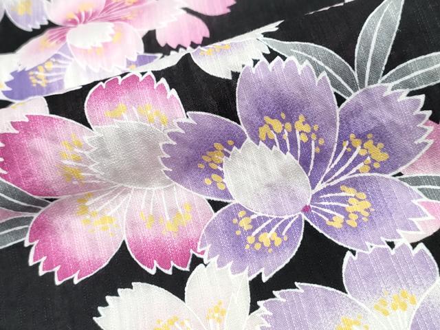 平和屋着物∴夏物 浴衣 斜線舞花文 黒地 綿 逸品 CABB6657ng