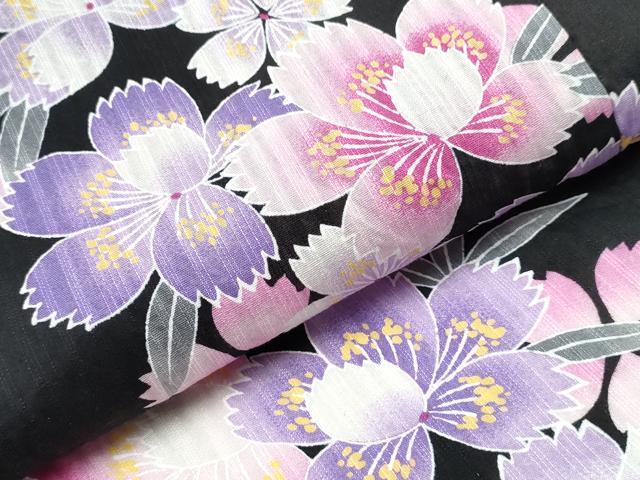 平和屋着物∴夏物 浴衣 斜線舞花文 黒地 綿 逸品 CABB6657ng