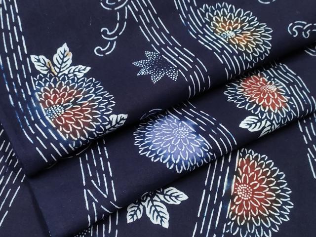 平和屋着物∴夏物 浴衣 型染め 立涌菊唐草文 綿 逸品 CABB6667ng