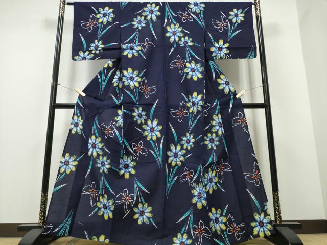 平和屋着物∴夏物 浴衣 草花舞蝶文 綿 逸品 CABB6669ng