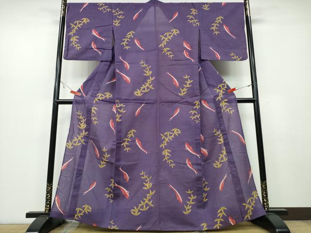 平和屋着物∴夏物 こむさでもーど・COMME CA DU MODE 浴衣 紅梅 魚 笹文 綿麻 逸品 CABB6708ng