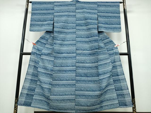 平和屋着物∴夏物 浴衣 綿紅梅 型染め 横段吉祥風景文 綿 逸品 未使用 CABB6721ng