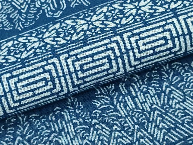 平和屋着物∴夏物 浴衣 綿紅梅 型染め 横段吉祥風景文 綿 逸品 未使用 CABB6721ng