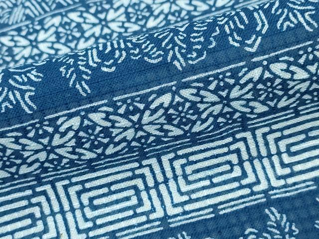 平和屋着物∴夏物 浴衣 綿紅梅 型染め 横段吉祥風景文 綿 逸品 未使用 CABB6721ng