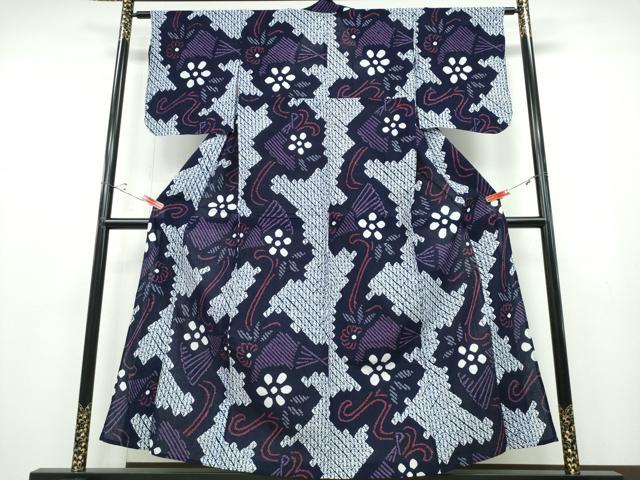 平和屋着物∴夏物 浴衣 有松鳴海絞り 流水扇花文 綿 逸品 CABB6758ng