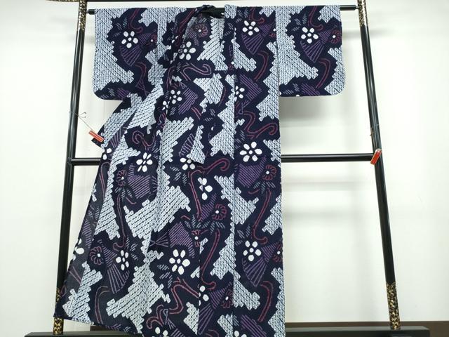 平和屋着物∴夏物 浴衣 有松鳴海絞り 流水扇花文 綿 逸品 CABB6758ng
