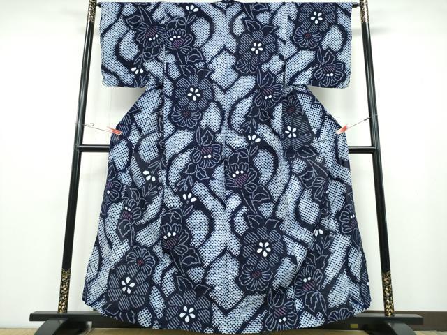 平和屋着物∴夏物 浴衣 有松鳴海絞り 立涌枝花文 綿 逸品 CABB6764ng