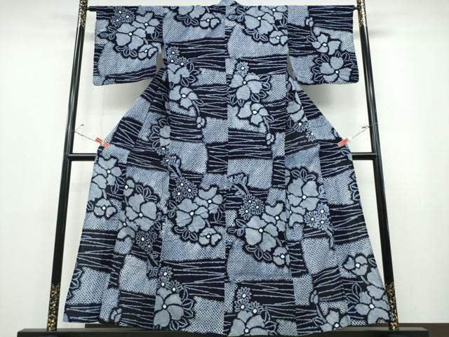 平和屋着物∴夏物 浴衣 有松鳴海絞り 枝花市松文様 綿 逸品 CABB6769ng
