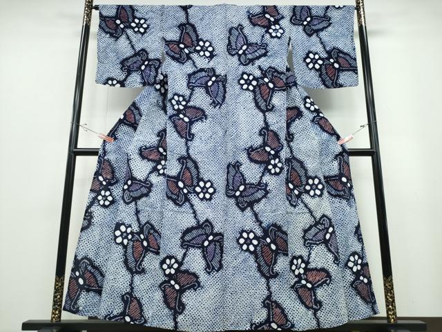 平和屋着物∴夏物 浴衣 有松鳴海絞り 舞蝶花文 綿 逸品 CABB6779ng