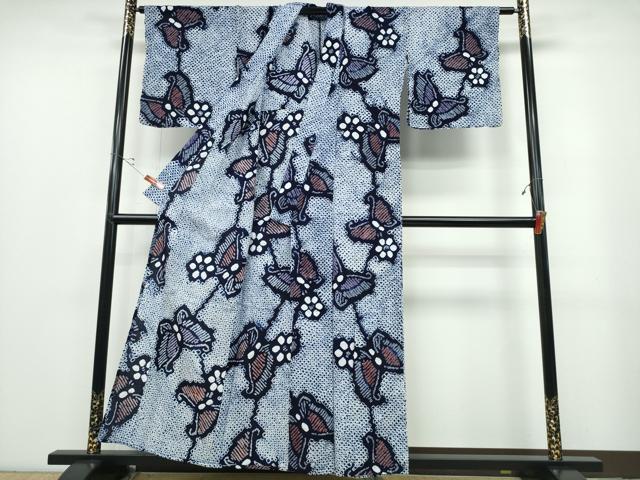 平和屋着物∴夏物 浴衣 有松鳴海絞り 舞蝶花文 綿 逸品 CABB6779ng