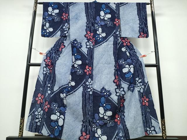 平和屋着物∴夏物 浴衣 有松鳴海絞り 草木舞蝶花文 綿 逸品 CABB6784ng