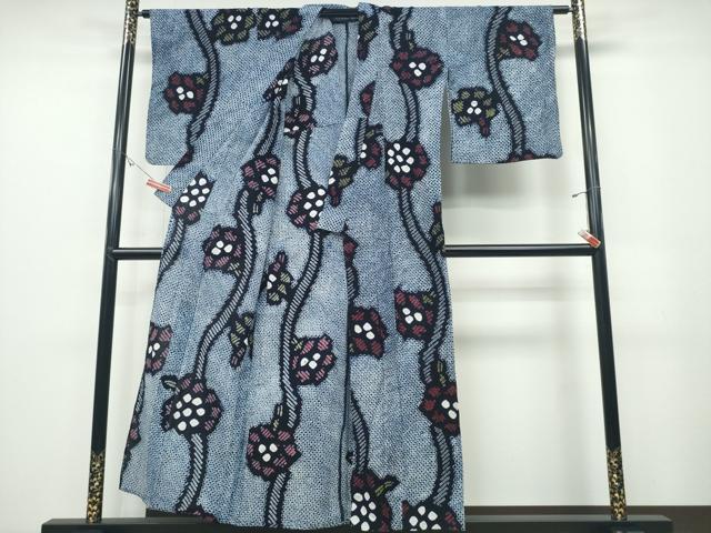平和屋着物∴夏物 浴衣 有松鳴海絞り よろけ縞花文 綿 逸品 CABB6798ng