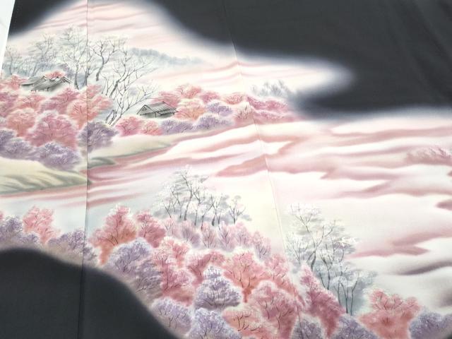 平和屋着物▼豪華黒留袖 作家物 手描き 風景文 暈し染め 正絹 逸品 CABB7093th