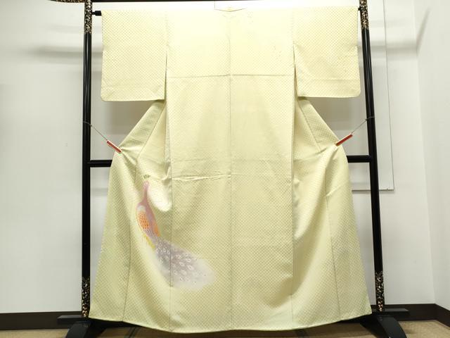 平和屋着物▼色留訪問着 手描き 孔雀文 暈し染め 金通し地 正絹 逸品 CABB7134th